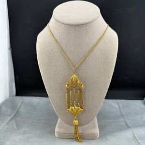 Vintage JJ Necklace Bird Cage Gold Tone Signed 18"